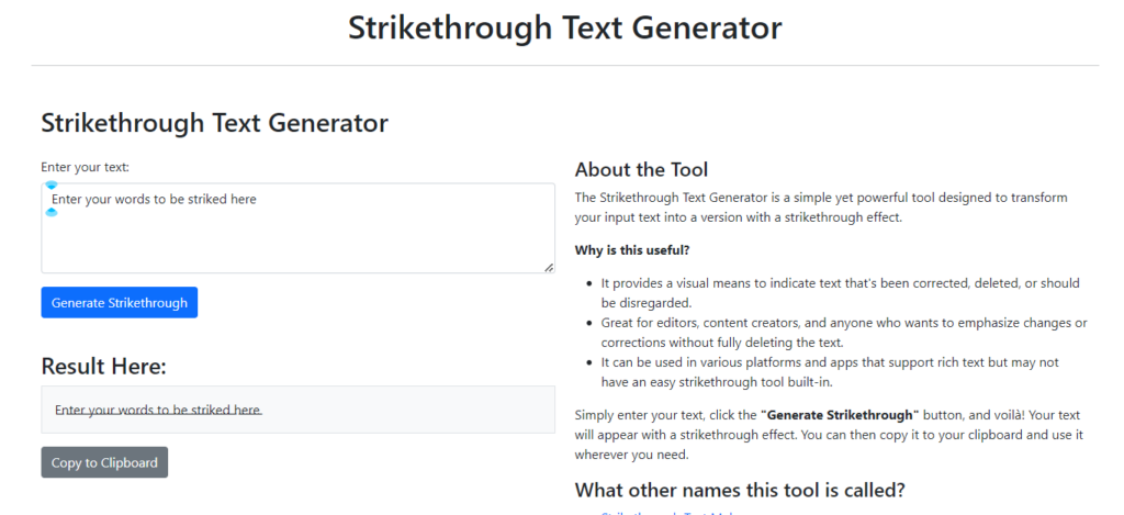 Strikethrough text generator tool